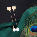 Tarohi Jewels Stainless Steel Rosegold Plated Heart Shaped Chain Pearl Earring- STNER 2762