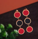 Tarohi JewelsStainless Steel Rosegold Plated Three Disc Red &amp; Black Coloured Earring-STNER 2769