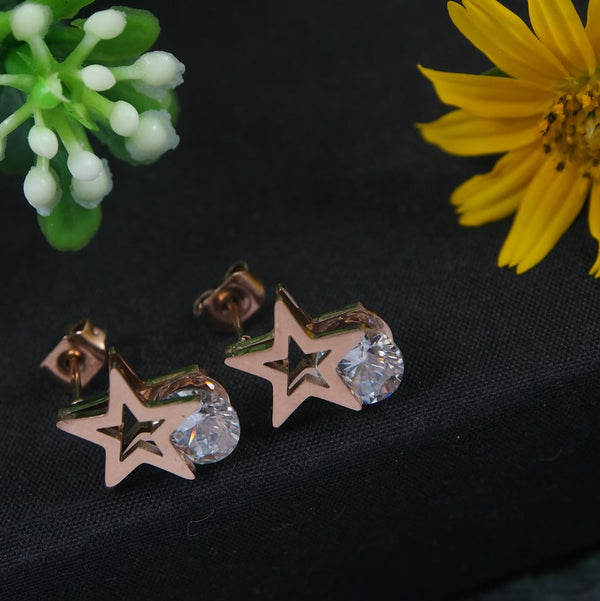 Tarohi Jewels Stainless Steel Rosegold Plated Star Shaped Stud Earring-STNER 2844