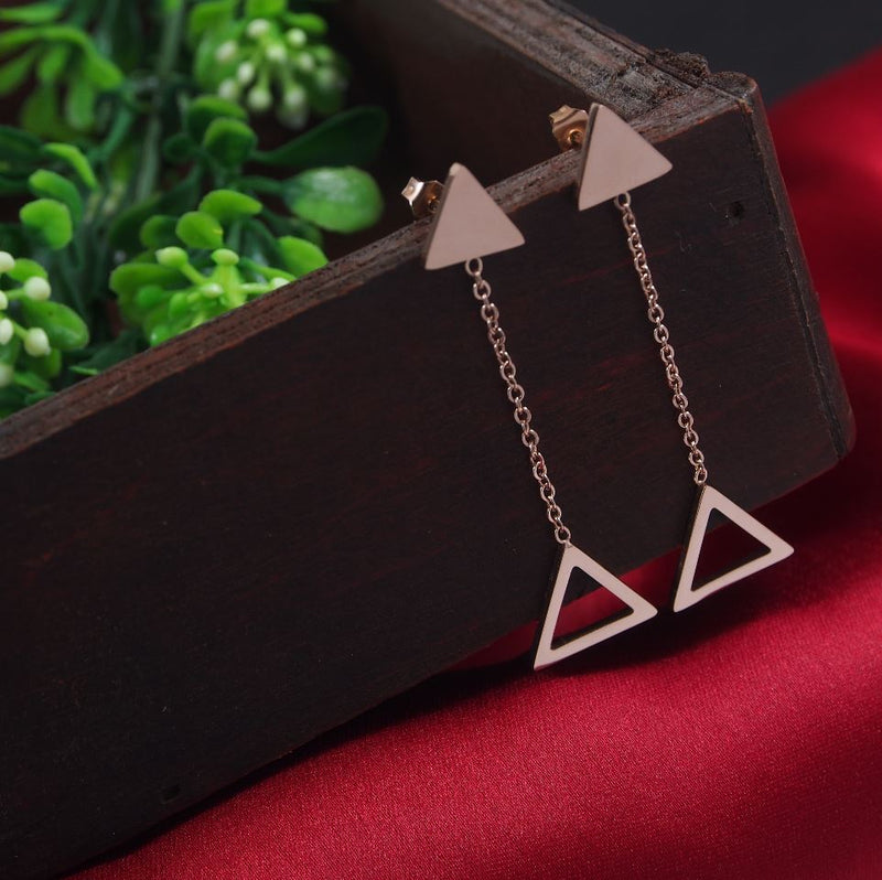 Tarohi JewelsStainless Steel Rosegold Plated Triangle Shaped Chain Dangler Earring-STNER 2879