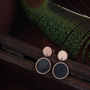 Tarohi Jewels Stainless Steel Rosegold Plated Black Disc Drop Earring-STNER 2883