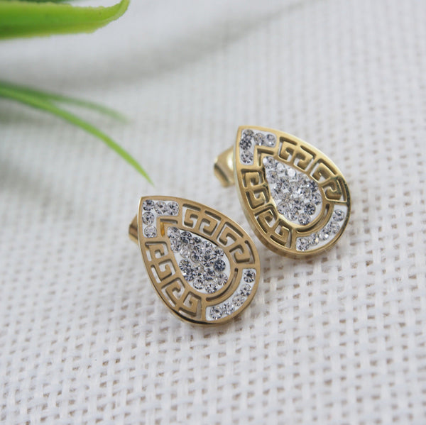 Tarohi Jewels Stainless Steel Gold Plated Tear Drop Shaped Stud Earring- STNER 3848