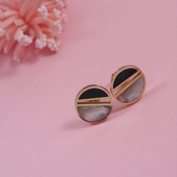 Tarohi JewelsStainless Steel Gold Plated Circular Shaped Stud Earring- STNER 3851