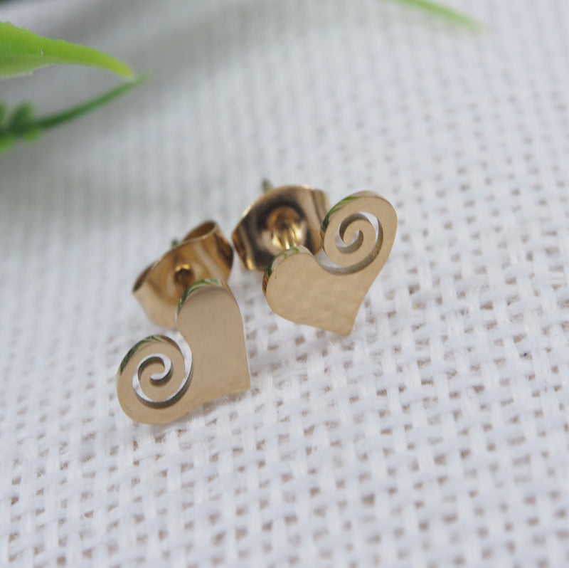 Tarohi Jewels Stainless Steel Gold Plated Spiral Heart Stud Earring- STNER 3885