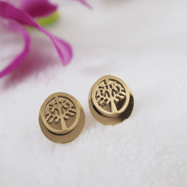 Tarohi JewelsStainless Steel Gold Plated Tree Stud Earring- STNER 3904