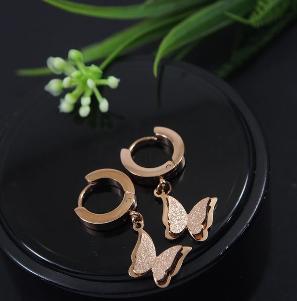 Tarohi JewelsStainless Steel Rosegold Plated Butterfly Hoops Earring- STNER 4046