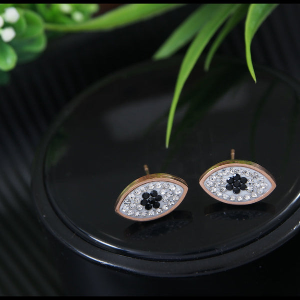 Tarohi JewelsStainless Steel Rosegold Plated Evil Eye Stud Earring- STNER 4117