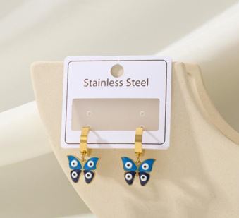 Tarohi Jewels Stainless Steel Gold/Rosegold Plated Butterfly Evil Eye Hoops Earring- STNER 4930