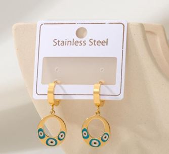 Tarohi JewelsStainless Steel Gold/Rosegold Plated Oval Shape Evil Eye Hoops Earring- STNER 4934