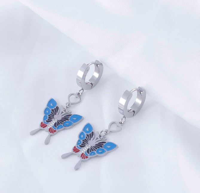 Tarohi JewelsStainlees Steel Enamel Butterfly Hoops Earring   - STNER 5070