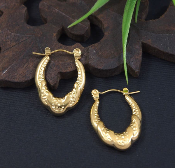 Tarohi Jewels Stainless Steel Anti Tarnish Gold Plated Hoops Earring- STNER 5322