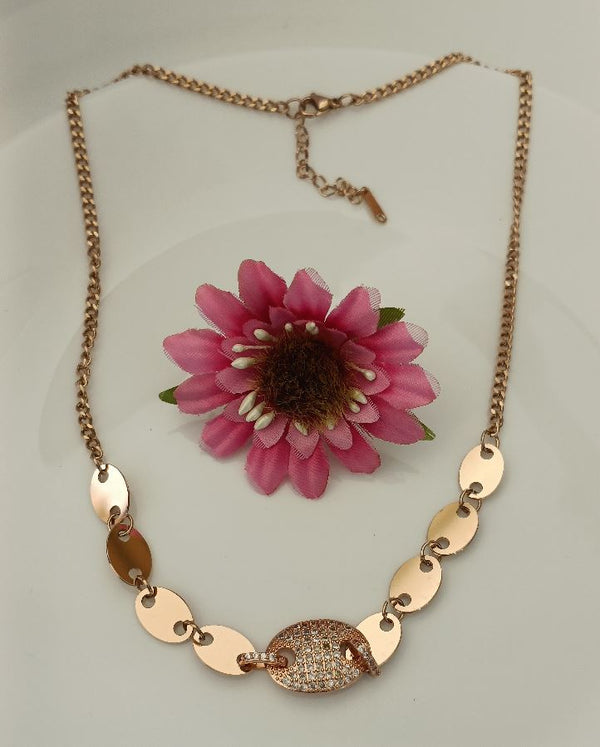 Tarohi Jewels Stainless Steel Rosegold Plated Disc Necklace-STNK 2617