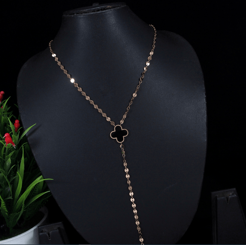 Stainless Steel Rosegold Plated Multi Disc Clover Necklace- STNK 3070