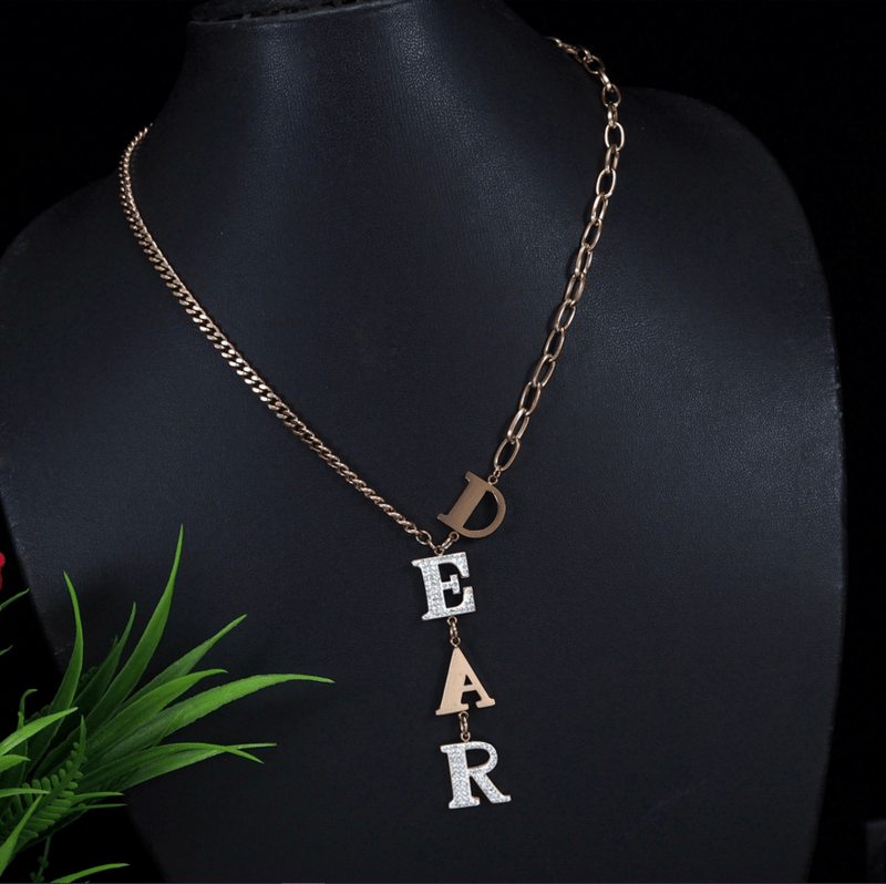 Tarohi Jewels Stainless Steel Rosegold Plated DEAR Written Chain Necklace- STNK 3071