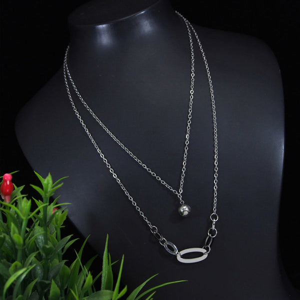 Stainless Steel Silver Plated Layered Necklace- STNK 3991