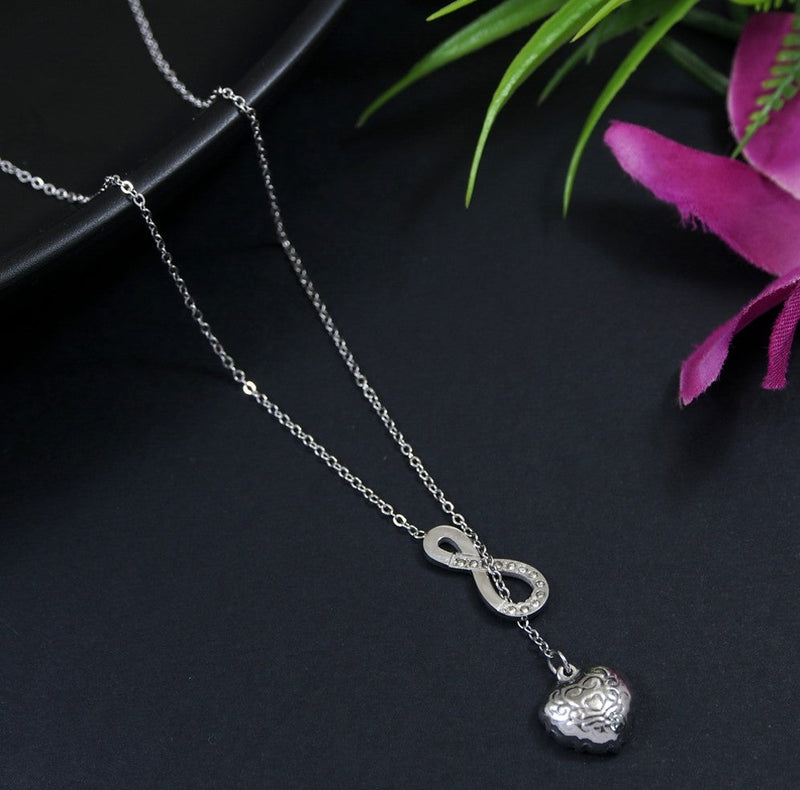 Stainless Steel Silver Plated Infinite White Shell Heart pendant Necklace-STNK 4072