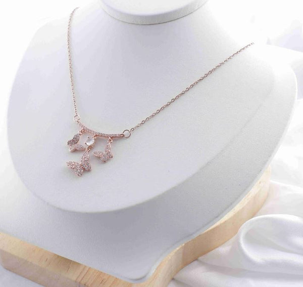 Tarohi Jewels Stainless Steel Trio Butterfly Cubic Zirconia Pendent Necklace- STNK 5010