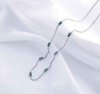 Stainless Steel Chain Link Green Emerald Necklace - STNK 5011