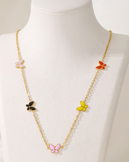 Stainless Steel Colourful Butterfly Necklace - STNK 5013