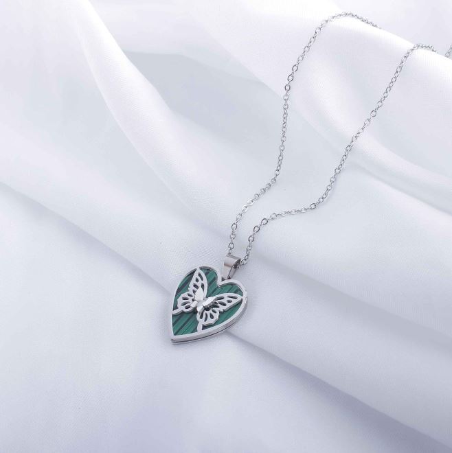 Tarohi Jewels Stainless Steel Heart Inside Butterfly Pendent Necklace - STNK 5019