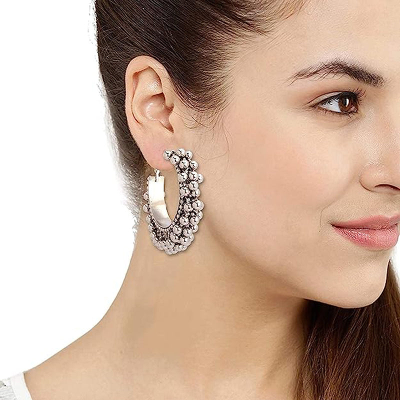 Subhag Alankar Silver Round Ghungroo Hoop Earring For Girls and Women.
