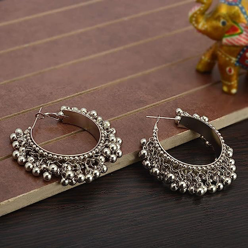 Subhag Alankar Silver Round Ghungroo Hoop Earring For Girls and Women.