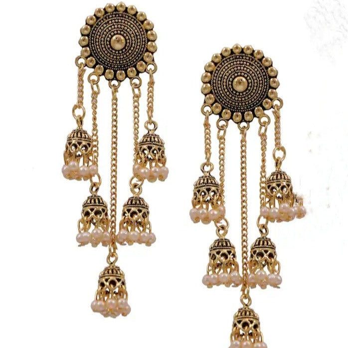Subhag Alankar Gold Stylish & Party Wear Danglers Latest Collection 5 Layer Latkan Earrings for Girls and Women.Alloy Drops & Danglers