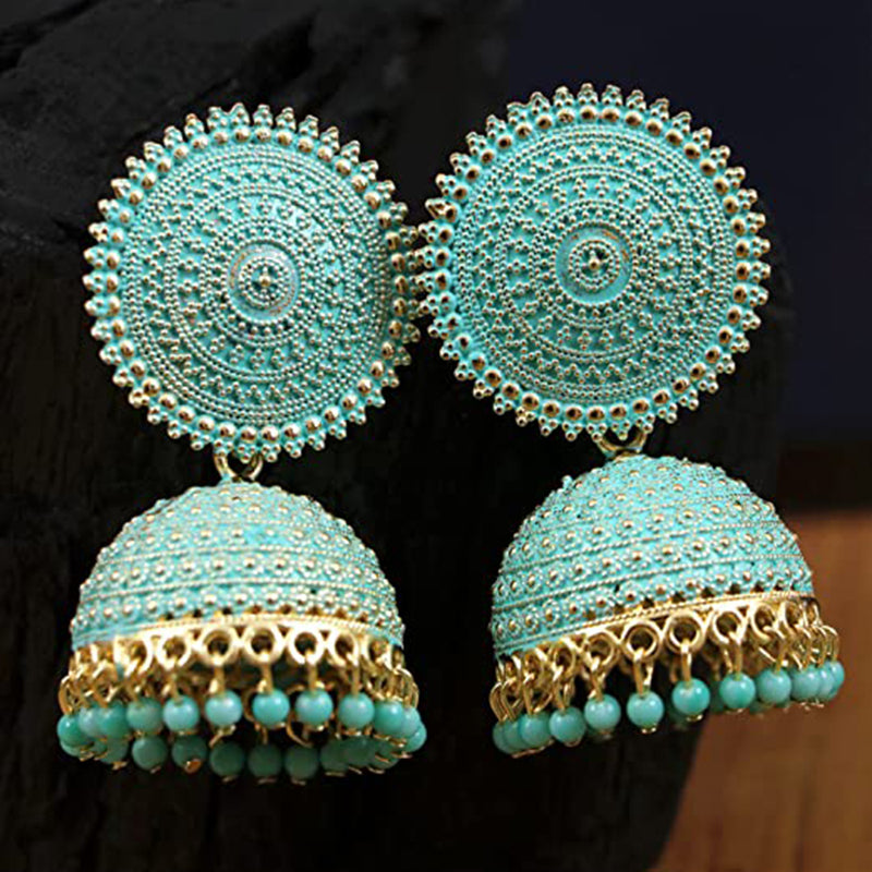 Subhag Alankar Sea Green Attractive Kundan Jhumki earrings ideal for festive wear