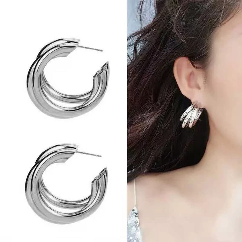 Subhag Alankar Silver Tripple Hoop Earring For Girls and Women.