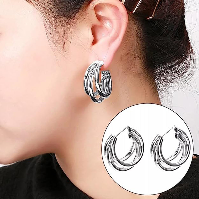 Subhag Alankar Silver Tripple Hoop Earring For Girls and Women.