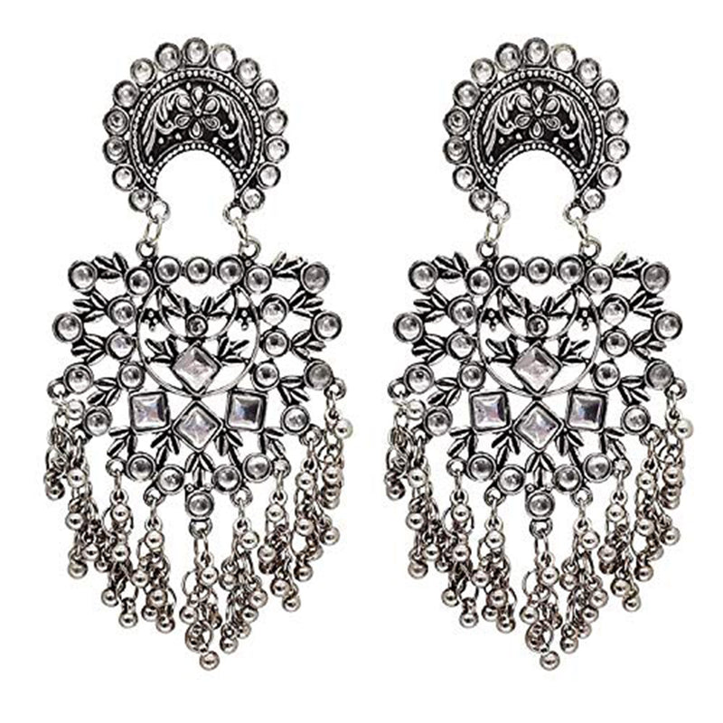 Subhag Alankar Silver Stone Crystal, Stylish Design Earring For All Occasions Alloy Drops & Danglers