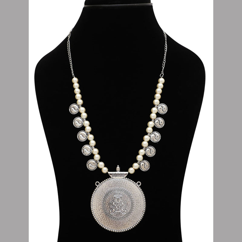 Bevy Pearls Oxidised Plated  Temple Pearl Necklace