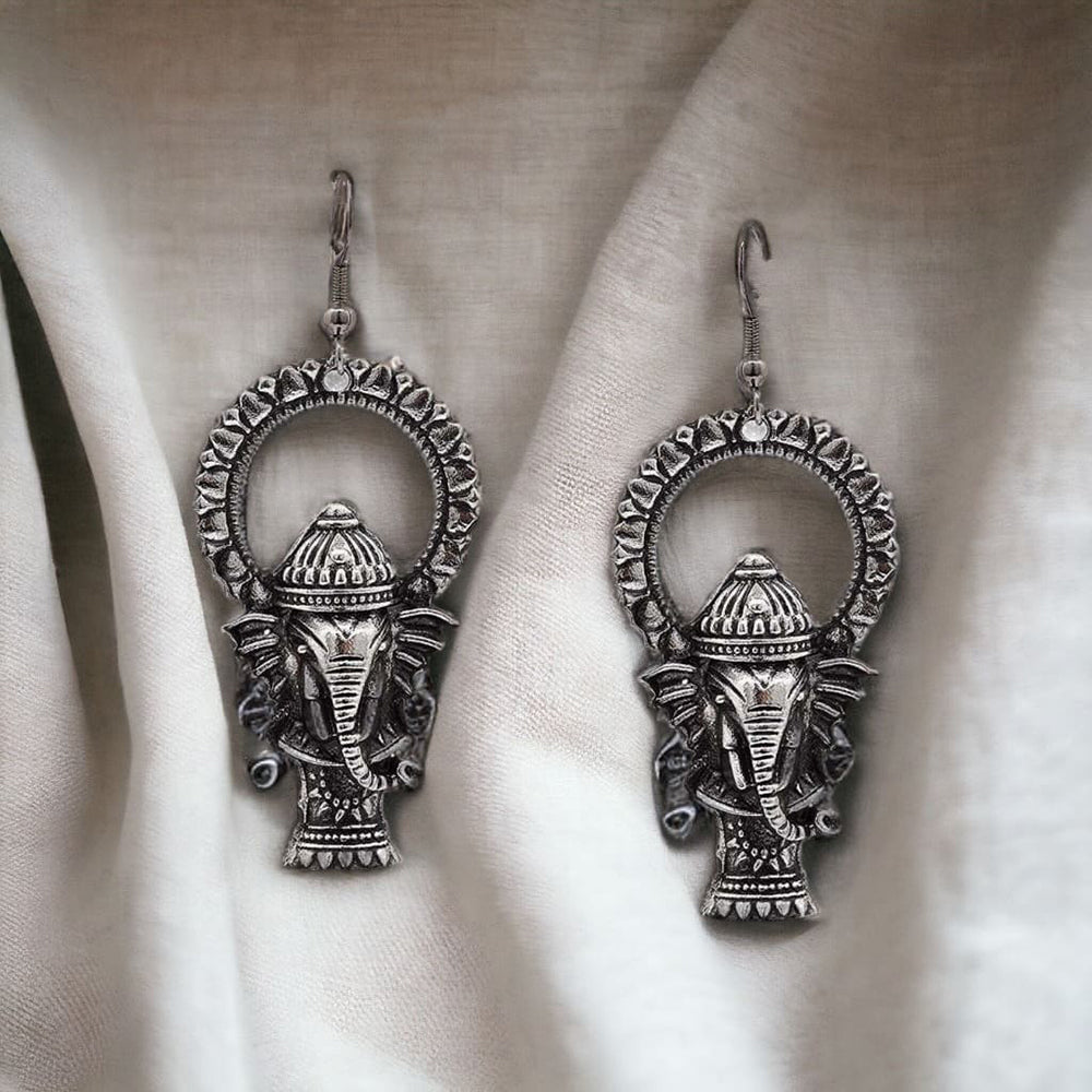 Bevy Pearls Elegant Oxidised Plated Ganesh Dangler Earrings