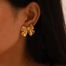 Bevy Pearls Quilted Finish Bow Stud Earrings