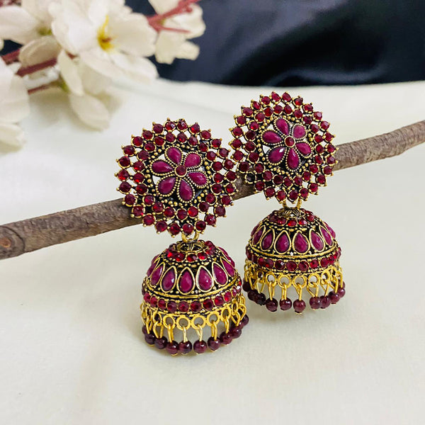 Maroon colour hot sale stone earrings