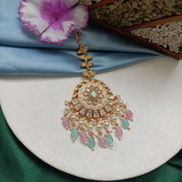 Arham Gold Plated Polki Kundan And Meenakari Pearl Beads Maangtikka