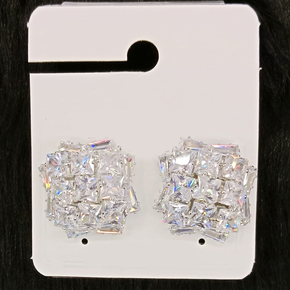 Dhwani Silver Plated Trendy Sparkle American Diamond Stud Earrings (Pack of 20)