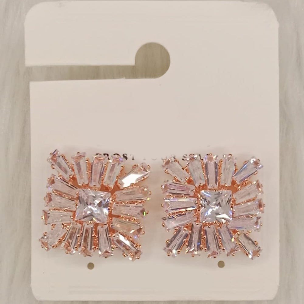 Dhwani Silver Plated Trendy Sparkle American Diamond Stud Earrings (Pack of 12)