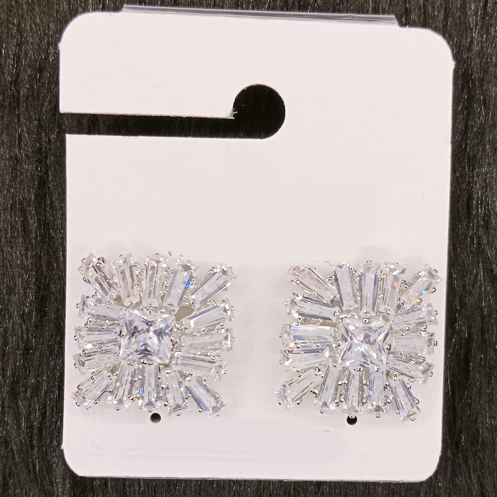 Dhwani Silver Plated Trendy Sparkle American Diamond Stud Earrings (Pack of 12)