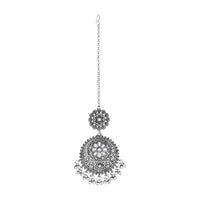 Etnico Silver Oxidised Ghungroo Maang Tikka For Women (T2183OX)