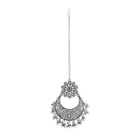 Etnico Silver Oxidised Ghungroo Maang Tikka For Women (T2184OX)