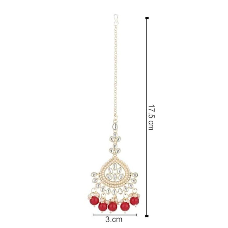 Etnico Gold Plated Traditional Kundan & Pearl Maang Tikka for Women (T3015M)