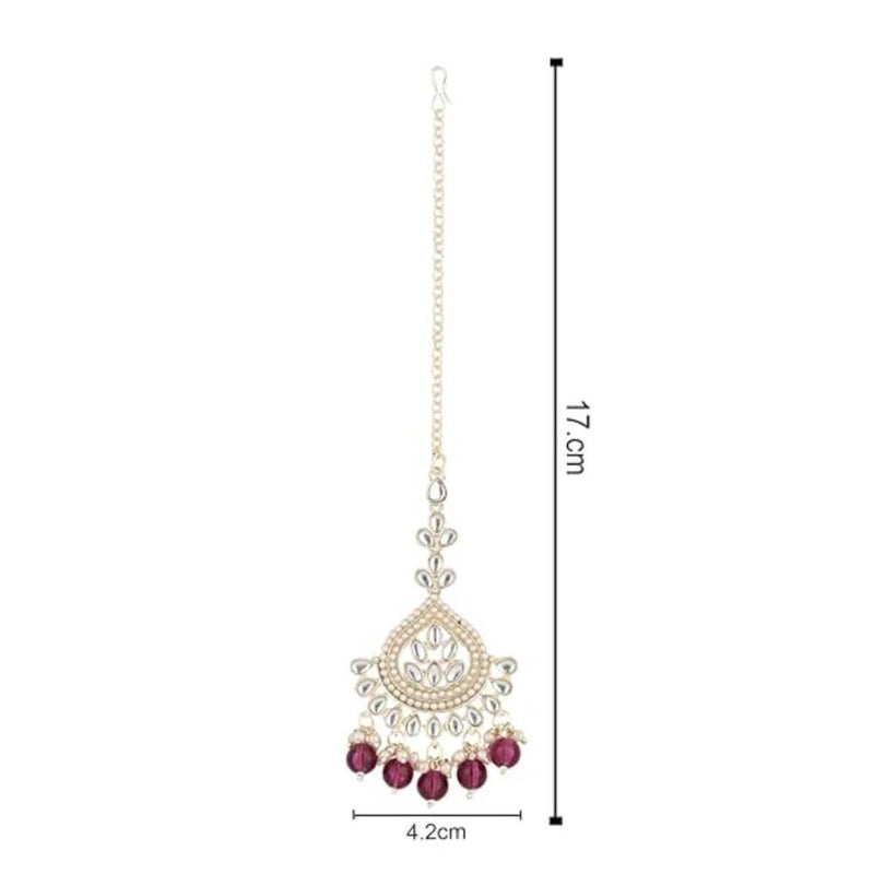 Etnico Gold Plated Traditional Kundan & Pearl Maang Tikka for Women (T3015Wi)