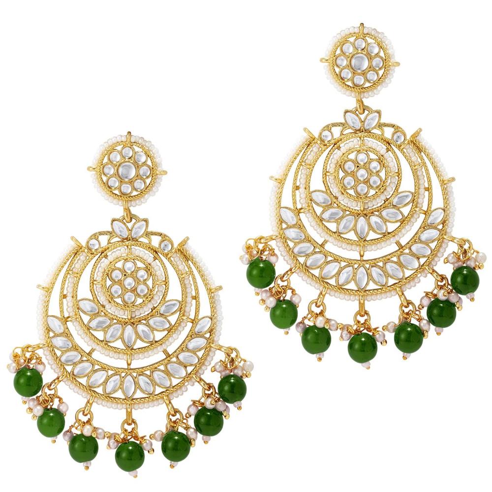 Etnico Gold Plated Traditional Big Kundan & Pearl Chandbali Earrings with Maang Tikka Set for Women/Girls (TE3002G-1)