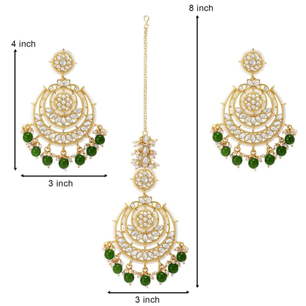 Etnico Gold Plated Traditional Big Kundan & Pearl Chandbali Earrings with Maang Tikka Set for Women/Girls (TE3002G-1)