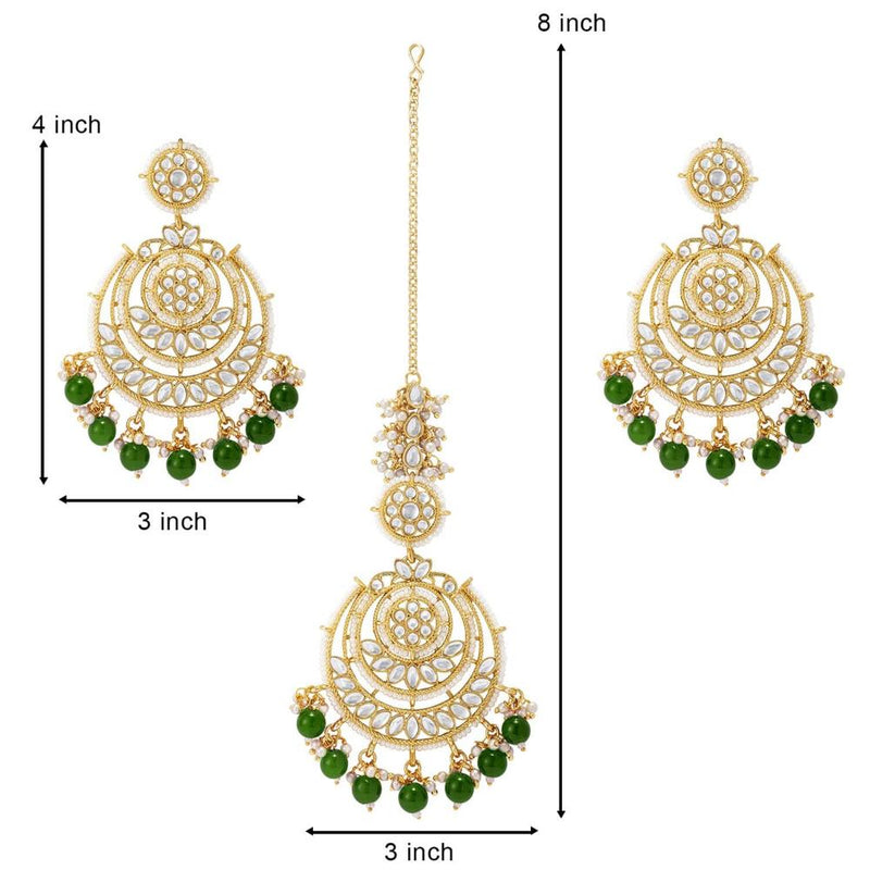 Etnico Gold Plated Traditional Big Kundan & Pearl Chandbali Earrings with Maang Tikka Set for Women/Girls (TE3002G-1)