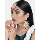 Etnico Gold Plated Traditional Big Kundan & Pearl Chandbali Earrings with Maang Tikka Set for Women/Girls (TE3002M-1)