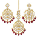 Etnico Gold Plated Traditional Big Kundan & Pearl Chandbali Earrings with Maang Tikka Set for Women/Girls (TE3002M-1)