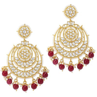 Etnico Gold Plated Traditional Big Kundan & Pearl Chandbali Earrings with Maang Tikka Set for Women/Girls (TE3002M-1)