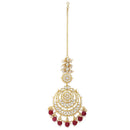 Etnico Gold Plated Traditional Big Kundan & Pearl Chandbali Earrings with Maang Tikka Set for Women/Girls (TE3002M-1)